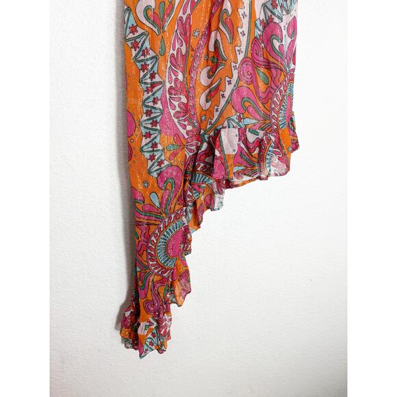 Sundress Amina Dress Size Large Fuchsia orange Print Halter Neck Asymmetric Hem - Picture 10 of 14